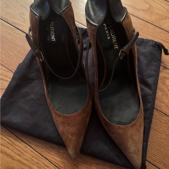 Saint Laurent Women's Suede & Brown Leather Heels. - Picture 4 of 5